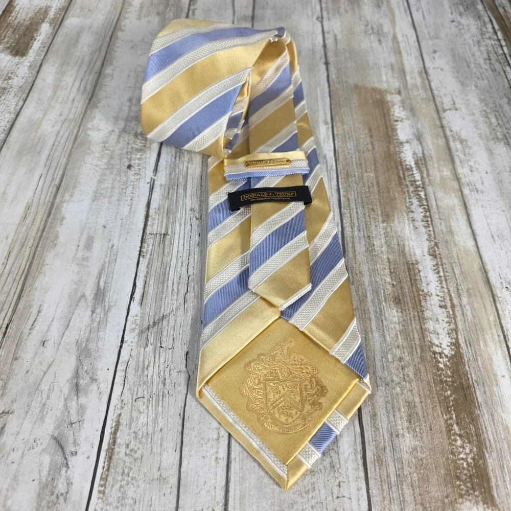 Donald J Trump Signature Collection Silk Necktie Gold Lavender Blue Striped Tie
